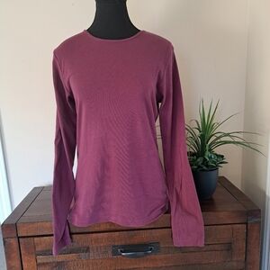 Ellen Tracy Cotton Tee Long Sleeved Burgandy Red T-shirt Women's Cotton Tee